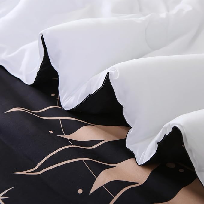 7 Piece Sun and Moon Comforter Set Bed in a Bag Queen Size - Boho Celestial Constellations Bedding for Girls Women - Black Gold - Lightweight Comforter with Sheets and Pillowcases