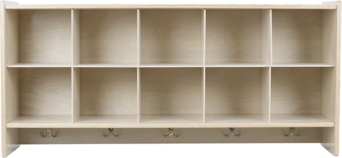 Cubby Storage Organizer Cubes, 10 Cubbies with Coat Hooks, Hanging Wall Cubby Shelf for Kids Toys, Daycare, Classroom, 47-inch Width