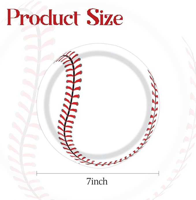 50PCS Baseball Party Paper Plates 7 Inch, Disposable Baseball Birthday Party Supplies Dessert Plates for Birthday Baby Shower Sports Event Decorations (Baseball)