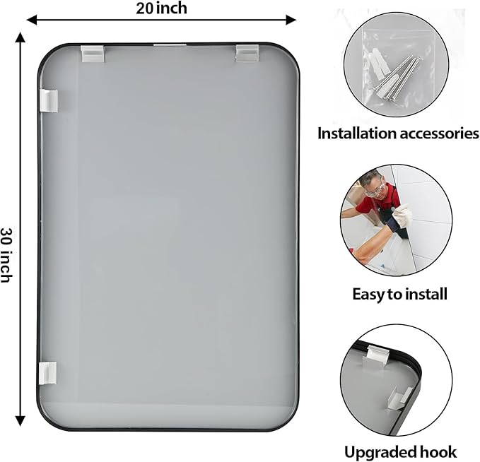 20x30 Inch Black Wall Mirror for Bathroom, Brushed Metal Framed Mirror with Rounded Corner, Rectangle Bathroom Vanity Mirror for Bedroom or Living Room, Horizontal/Vertical