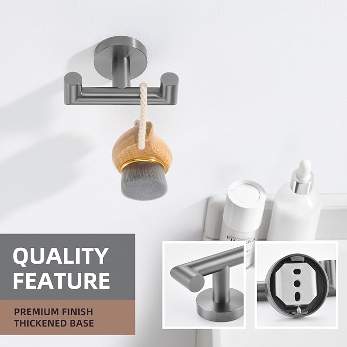 Angle Simple Double Towel Hook, SUS304 Stainless Steel Bathroom Robe Hook for Wall, Hand Towel Holder, Gunmetal Gray