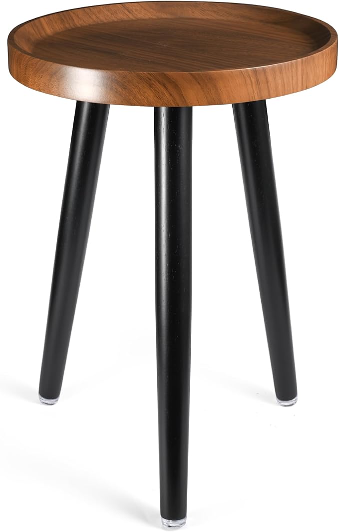 KGPLOME Indoor Plant Stand,Wood Mid Century Plant Table in Walnut Finish,Tall Plant Stand for Flower Pot,Modern Round Small Side End Table with Raised Design (Walnut, 12"x18")