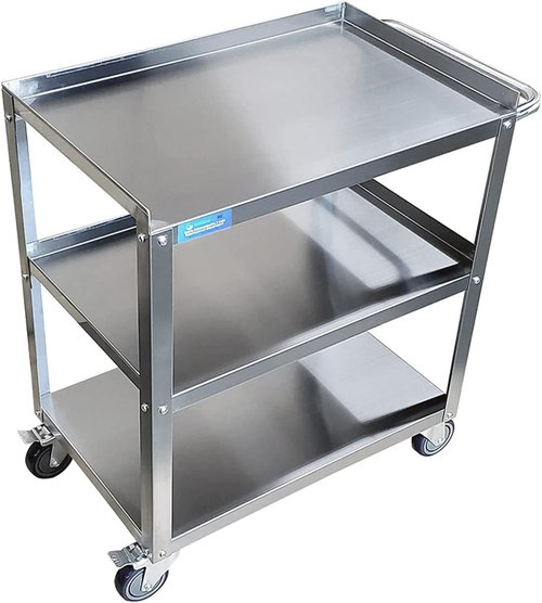 3 Shelf Metal Utility Cart on Wheels with Handle - 15 in. Wide X 24 in. Long X 33 in. High