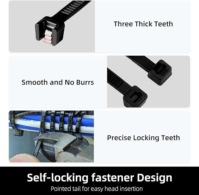 Zip Ties 12 inch, 1000 Pack Black Zip Ties, Self-Locking Nylon Cable Ties with 50 lb Tensile Strength,Wire Ties for indoor and outdoor use.