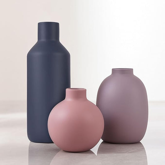 Ceramic Vase Set of 3, Modern Neutral Vases for Home Decor, Purple Gray Blue Pottery Vases for Pampas Grass, Dried or Fresh Flowers, Decorative Vase for Table, Shelf, Kitchen, Living Room, Bedroom