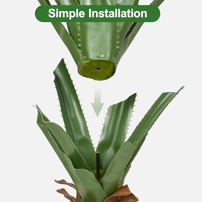 Set of 2 Artificial Agave Plants 39.4 Inch, Realistic Faux Spiked Agave Trees with Lifelike Leaves and Moss in White Pots, Indoor Outdoor Floor Plants for Home Office Patio Porch Decor(2pcs-3.2ft)