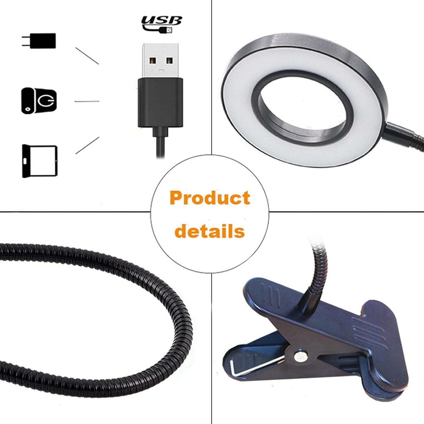 Skiennix LED Desk Reading Light - Adjustable Clamp-On Design with 3 Color Modes & 10 Brightness Levels | Black