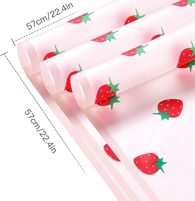 WRAPAHOLIC 20 Sheets Flower Wrapping Paper - 22.4 x 22.4 inch Pink Strawberry Water-Resistant Floral Bouquet Wrapping Paper, Florist Supplies Packaging for Graduation Ceremony Gift DIY