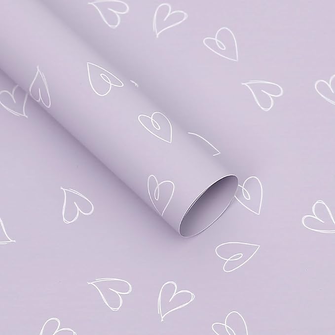 MLSG 20 Sheet Solid Color Heart Wrapping Paper - Waterproof Floral Bouquet Wrapping Paper, Florist Supplies Packaging Paper for Wedding Birthday Gift Wrap Paper (Grey Purple)