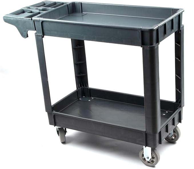 Heavy Duty Rolling Utility Service PP Cart with Wheels for Warehouse/Garage/Restaurants/Offices, 2-Tier HDPE Shelves, 600 lbs Capacity, 5" Caster Wheels (SC2500)