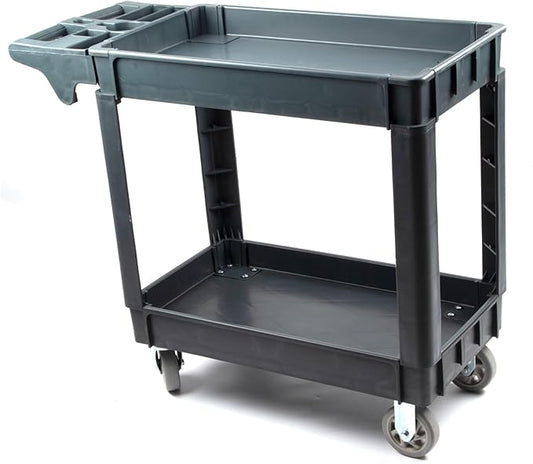 Heavy Duty Rolling Utility Service PP Cart with Wheels for Warehouse/Garage/Restaurants/Offices, 2-Tier HDPE Shelves, 600 lbs Capacity, 5" Caster Wheels (SC2500)