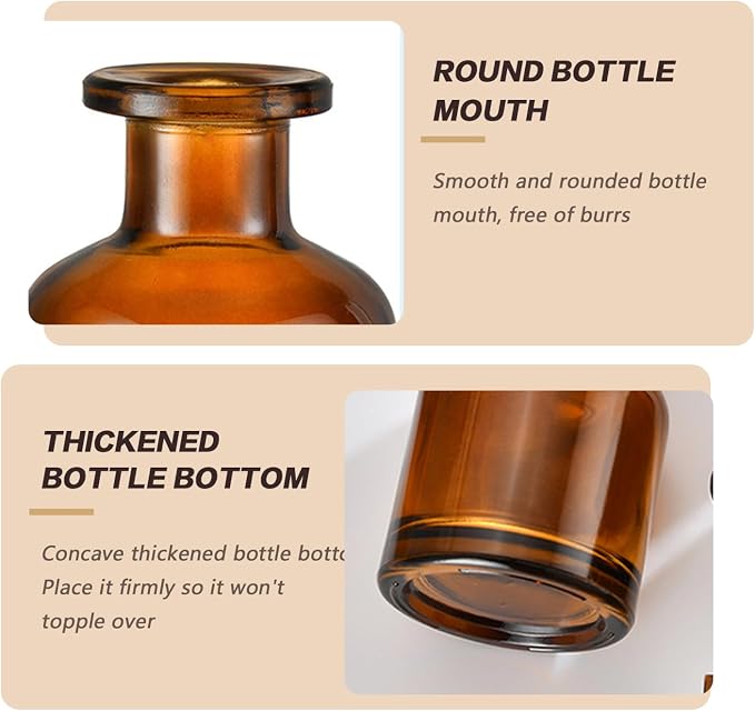 5oz 150ml Amber Glass Reed Diffuser Bottles, Empty Refillable Wide Mouth Aromatherapy Diffuser Containers, Thickened Bottom Replacement Diffuser Bottles for Home Decor, DIY Fragrance and Crafts