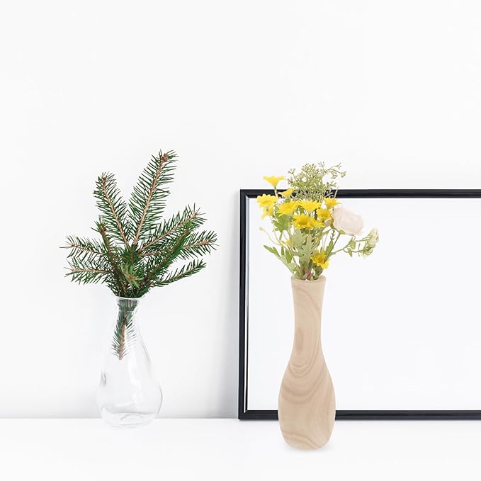 STOBAZA Rustic Small Wood Flower Vase for Dried and Artificial Arrangements Smooth Wooden Craft Decorative Vase for Office Home Wedding and Party Table Display