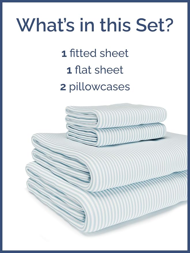 Kids Green Pinstripes Queen 4 Piece Sheet Set - Boys, Girls, Teens, Toddler - Easy Fit Deep Pockets - Breathable, Hotel Quality Sheets - Machine Washable - Wrinkle Free - Cute, Cozy, Soft - CGK Linens