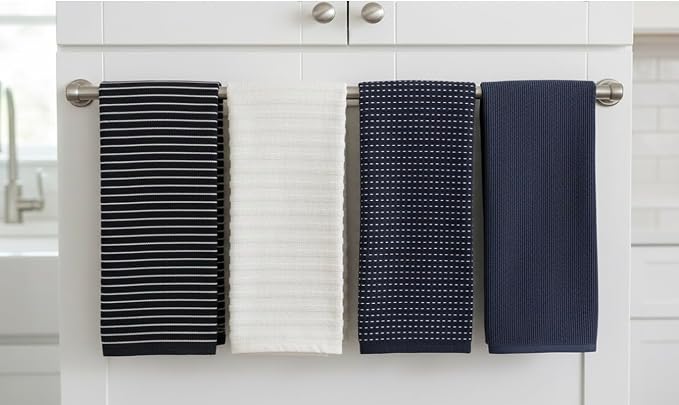Serafina Home Navy Blue Kitchen Towels: 100% Cotton Soft Absorbent Assortment Ribbed Terry Loop, Set of 4 Multipurpose for Everyday Use (Navy Blue)