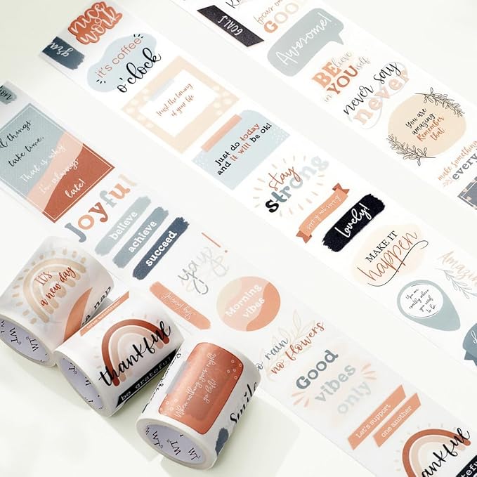WT Motivational Washi Tape Sticker Set, 3 Rolls, Original Designs, Inspirational Frame Word Stickers, Vintage Decorative Tape, DIY Crafts, Bujo Planner Supplies, Journals Gifts, Adhesive Paper Tape