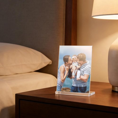 Skiennix 6-Pack Clear Acrylic Photo Frames - Double-Sided Table Display Holders | 5x7 Size, Vertical or Tilted