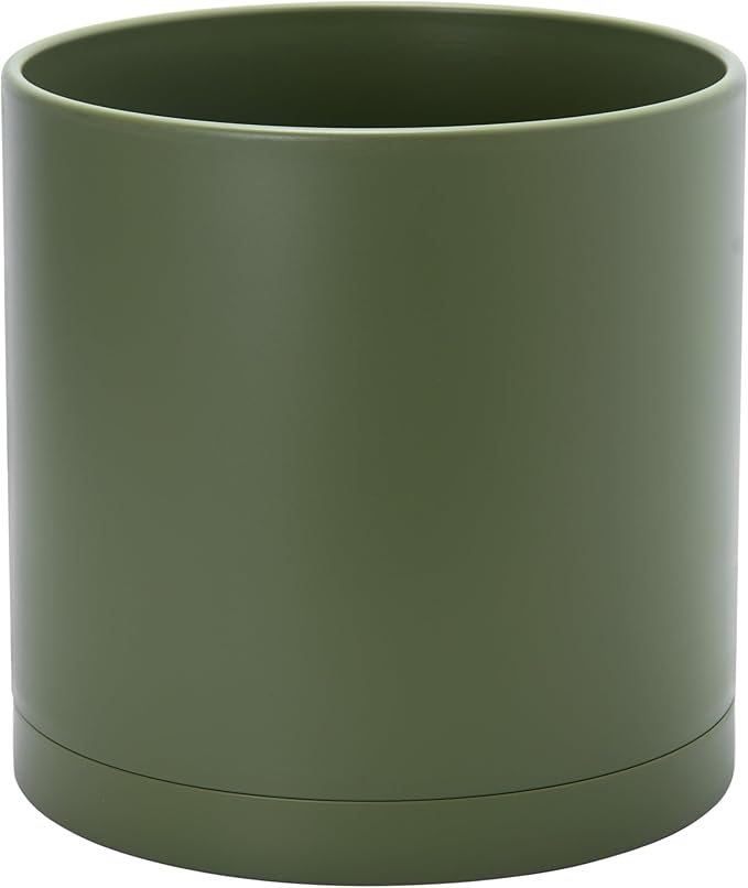 D'vine Dev 12 Inch Plastic Planter Pots for Plant Pot with Drainage Hole and Seamless Saucers, Olive, 74-X-I-3