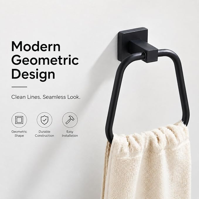 Matte Black Towel Ring for Bathroom 2 Pack, Kitchen Bath Towel Holder Hangers Wall Mount Heavy Duty Stainless Steel