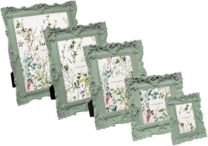 Laura Ashley 4x4 Matt Rosemary Ornate Textured Hand-Crafted Resin Picture Frame with Easel, for Tabletop & Wall Display, Decorative Floral Design Home Décor, Photo Gallery, Art (4x4, Matt Rosemary)