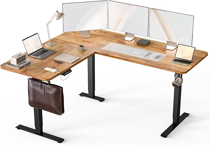 63 x 55 inch L Shaped Standing Desk, Corner Computer Desk, Electric Adjustable Height Stand Up Table, L Sit Stand Desk for Home Office Gaming, Light Rustic