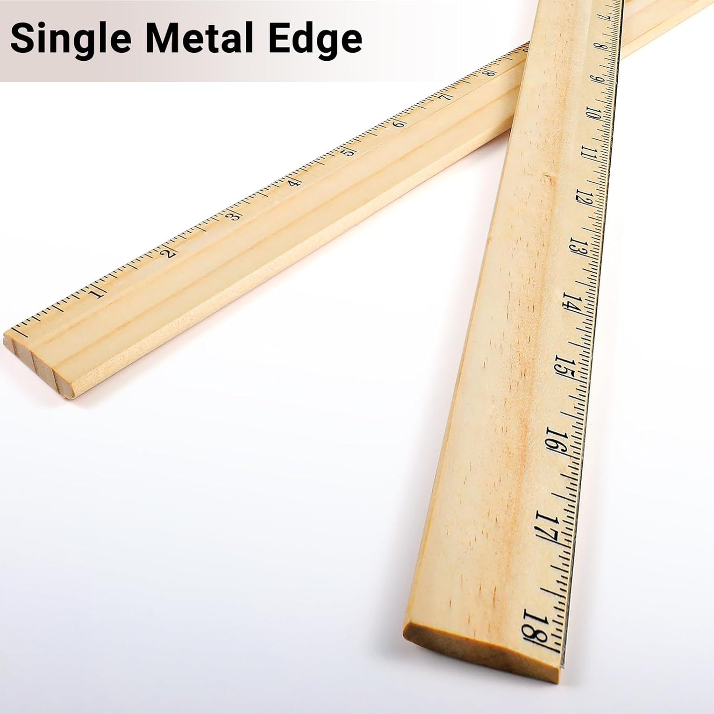 Tellegloww 18-Inch Wooden Rulers - 12 Pack with Metal Edge for Accurate Measuring | School & Office Supplies
