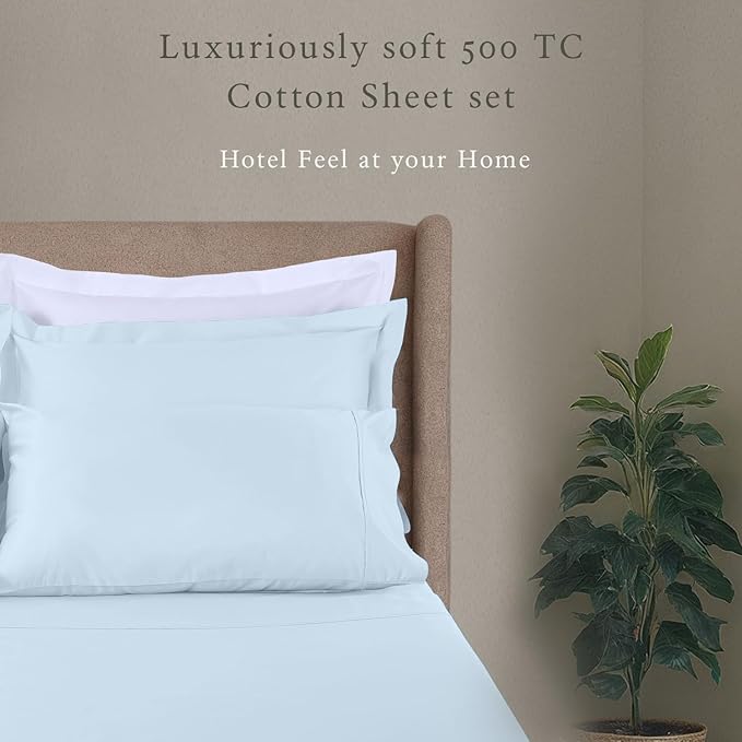 Threadmill Cotton Twin XL Sheets Set, Soft 100% Cotton, Cooling Bed Sheets with Deep Pocket Snug Fit Elastic, 500 Thread Count, 3-Pc, Hotel Quality Bed Sheets, Beats Egyptian Cotton Claim, Light Blue