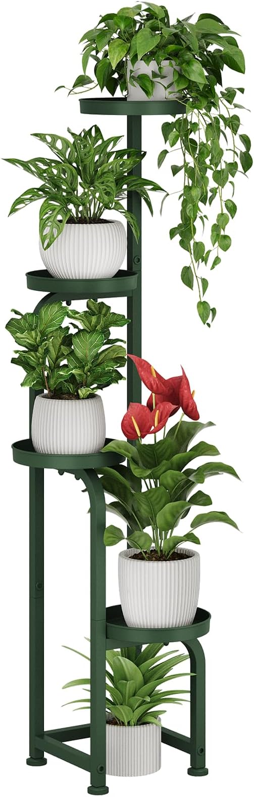 Bamworld Corner Plant Stand Indoor Outdoor, Tall Metal Flower Pot Stands for Multiple Plants, 4 Tier Dark Green Heavy Duty Plant Shelf for Patio Garden Balcony Living Room Bedroom(Patent Design)