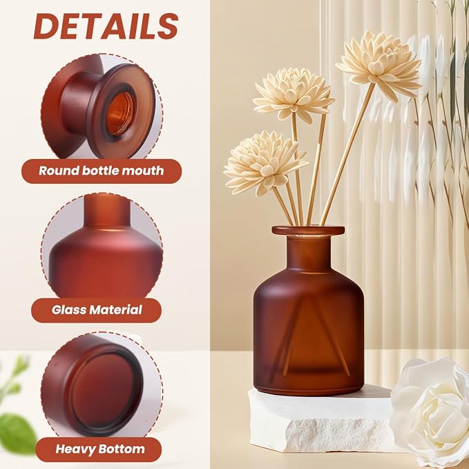 1PCS 130ml/4.3oz Empty Refillable Glass Diffuser Bottle Diffuser Jars Aromatherapy Storage Container Fragrance Accessories Use for DIY Replacement Diffuser Sticks Crafts Decor (Amber Red)