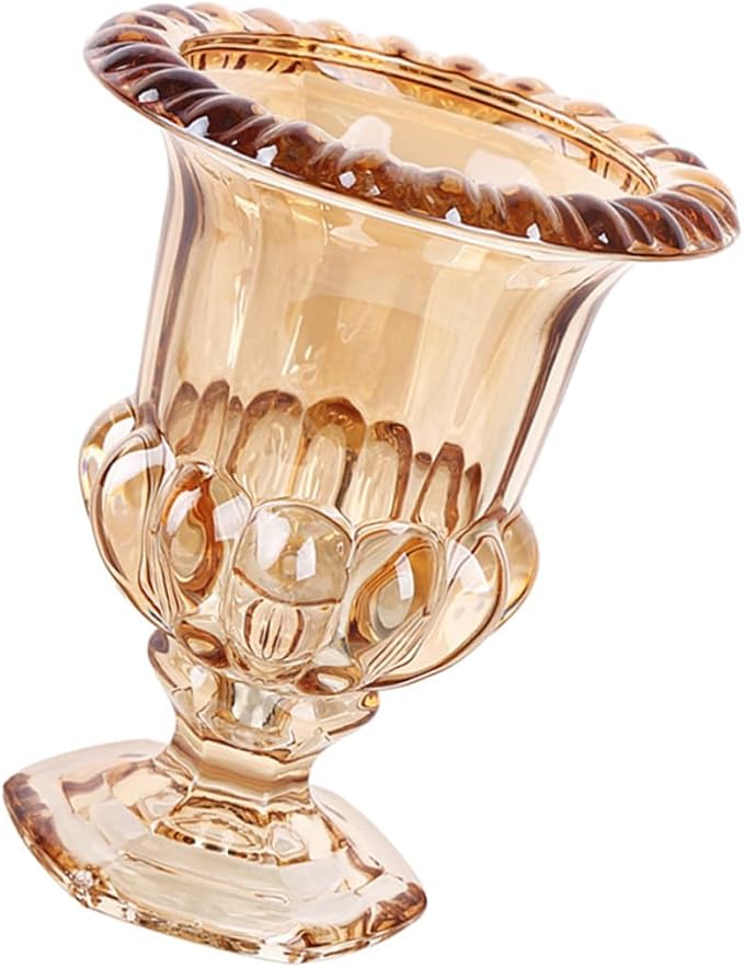Mobestech Embossed Glass Flower Vase Amber Decorative Vase Ornament for Home Tabletop Artful Centerpiece Desk Decor
