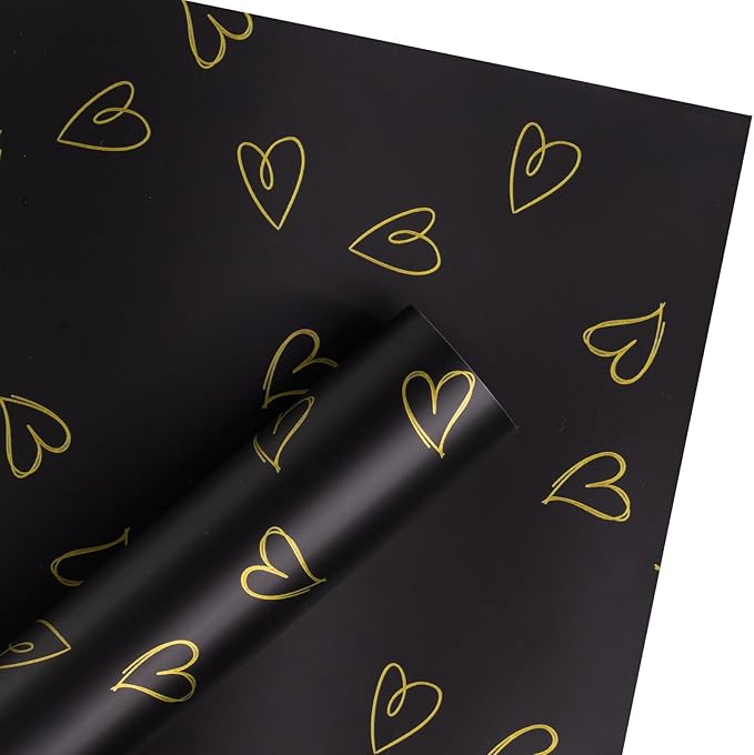 WRAPAHOLIC 20 Sheets Flower Wrapping Paper - 22.8 x 22.8 inch Black Love Design Water-Resistant Floral Bouquet Wrapping Paper, Florist Supplies Packaging for Wedding Birthday Gift DIY