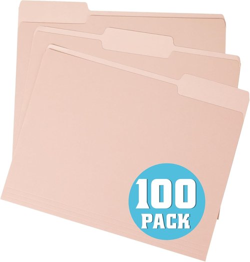 PMYBUPo Peachy-Pink File Folders - 100 Pack Manilla 8.5x11 | Colorful Office & School Supplies