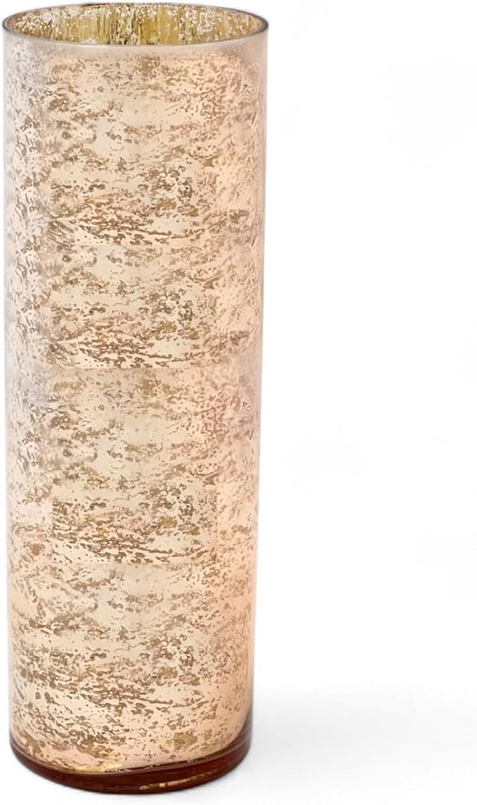 Hosley Mercury Rose Gold Glass Vase Decorative Glass Hurricane Vase 4" Dia X 12" H. Ideal for Floral Arrangements Cut Flowers Weddings Aromatherapy DIY Craft Projects Led Lantern Votive Garden Spa