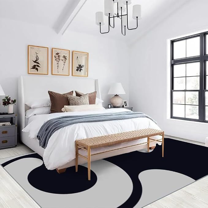 Modern Minimalist Area Rugs, Black Grey Abstract Aesthetic Carpet, Washable Non Slip Low Pile Soft Rug for Living Room Bedroom Decor Mat 6x8ft