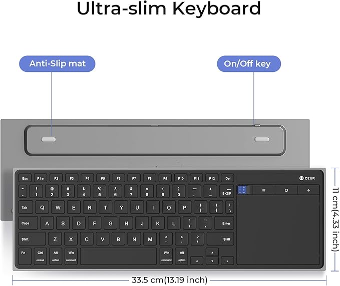 CZUR Portable Computer Keyboard with Trackpad, Rechargeable Bluetooth Keyboard with Touchpad, Wireless Ultra Slim Keyboard for PC/Laptop/Tablet/Phone, for Windows/Android