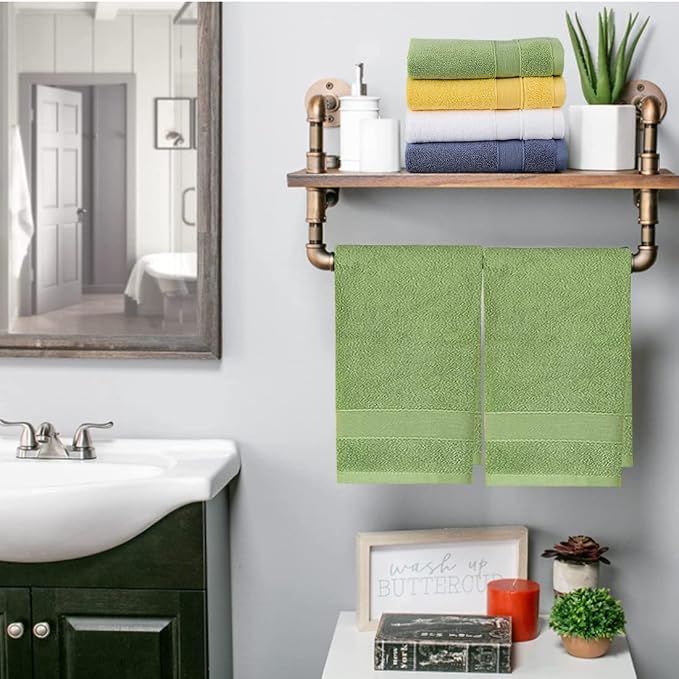 PUPOPIK Hand Towels for Bathroom 2 Pack-100% Cotton Hand Towel (14 x 30 Inch), Highly Absorbent and Quick Dry Face Washcloth, Home Soft Premium Towel for Hotel, Bath, Kitchen and Spa (Green)