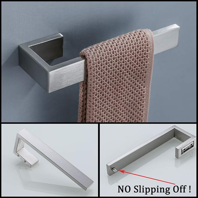 4 Pieces Bathroom Hardware Accessories Set Towel Bar Towel Holder Robe Hook Toilet Paper Holder Stainless Steel,Q8-P4BR