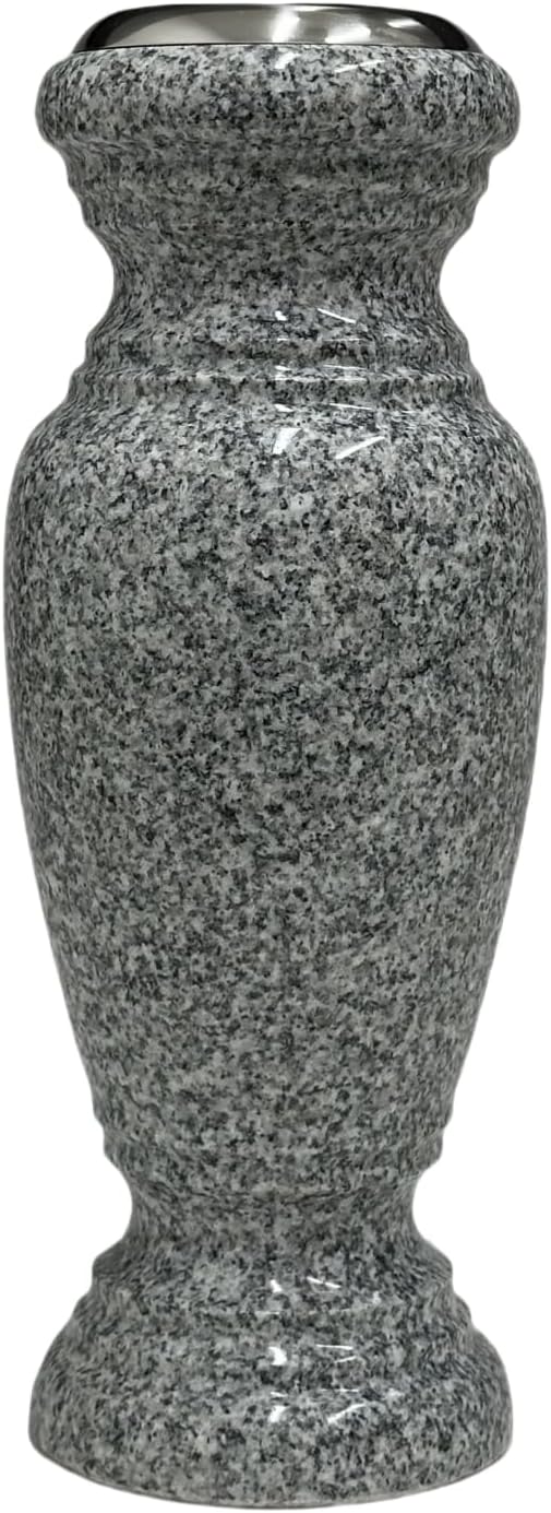 Memorial Cemetery Flower Vase - Real Granite (Grey Granite), with Stainless Steel Inner, Grave Marker, Decorations for Gravesite, Headstone Flowers Holder, Garden Lawn & Yard (4x4x10)