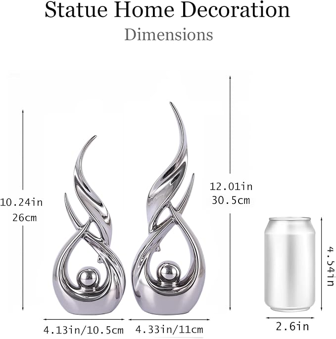 2 PCS Silver Ceramic Statues For Home Decor Accents, Modern Abstract Art Sculptures, Elegant Tabletop Decorative Objects For Dining Room, Entryway, Tv Stand, Mantel, Coffee Table Centerpieces