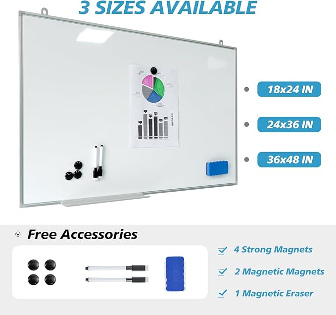 Magnetic Writeboard 36X48 Dry Erase Board Hanging & Wall Mounted Whiteboard S Aluminium Frame Message Boards for Home, School, Office, Kitchen