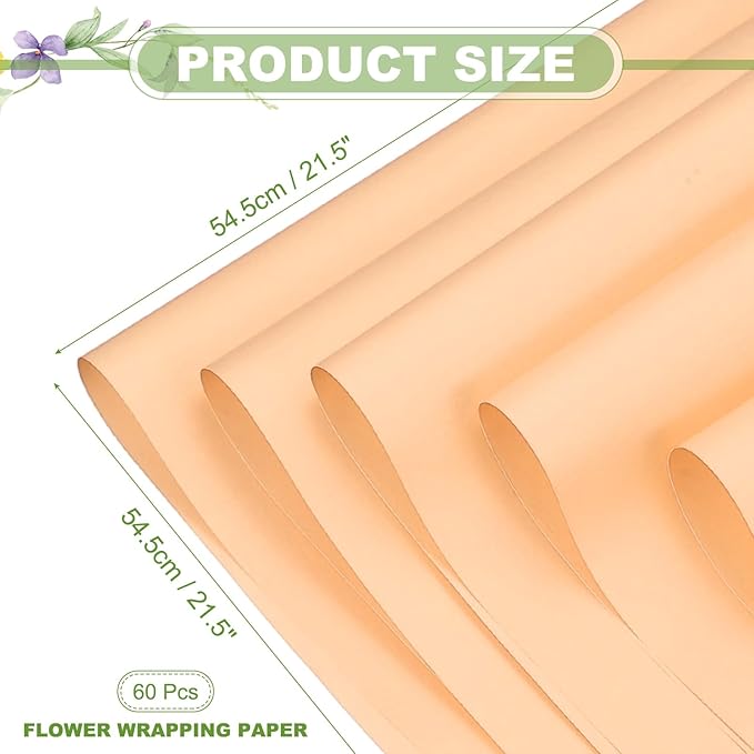 uxcell 60 Sheets Flower Wrapping Paper, 21.5" x 21.5" Waterproof Floral Bouquet Wrapping Papers Florist Supplies for Wedding Party Gift Packaging DIY Crafts, Dark Orange