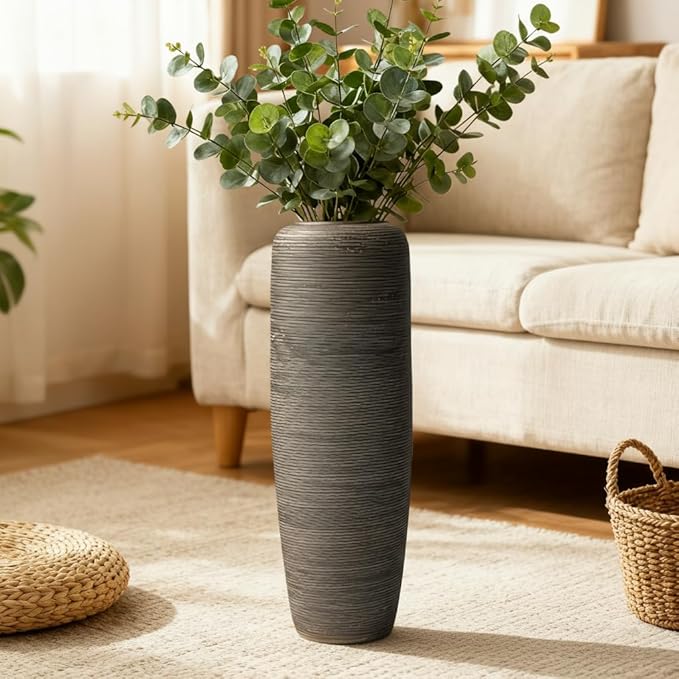 Vintage Ceramic Floor Vase – 23.6 Inch Distressed Glazed Oversized Floor Urn, Rustic Country Decor for Entryway, Living Room & Corner