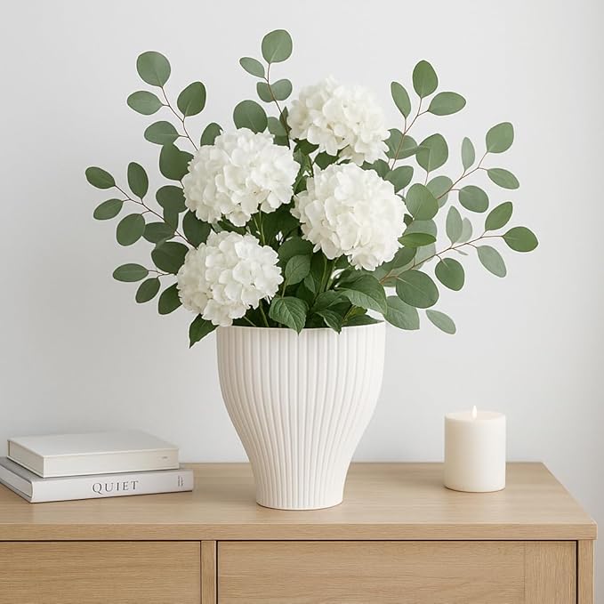 Ceramic Vase for Home Decor – Elegant Flower Vase for Living Room, Table Accent, or Bedroom Decor – 3D Printed Accent Piece for Office, Room, or House Styling – 14” Ivory