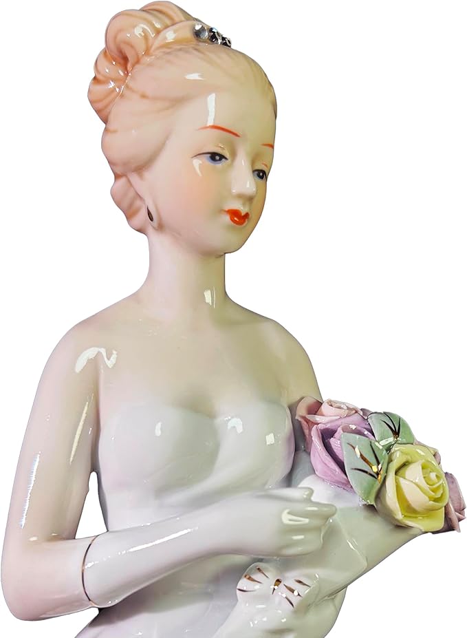 MTME Porcelain Figurine Lady Blessed with Flowers, Vintage Sculpture Home Décor