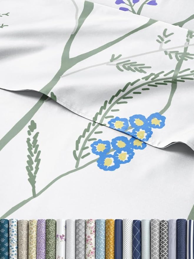 Floral Sheets - Boho Cal King Bed Sheet Set - 1 Flat, 1 Fitted & 2 Pillowcases w/ Deep Pockets - Wrinkle & Fade Free - Boho Botanical Bedding - Ultra-Soft, Breathable and Cooling - Cal King Size Set