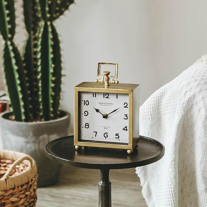 NIKKY HOME Vintage Gold Table Clock, Silent Classic Large Mantel Clock | Non-Ticking Battery-Operated Metal Elegant Decorative Desk Clock, Perfect for Living Rooms, Offices, Shelves