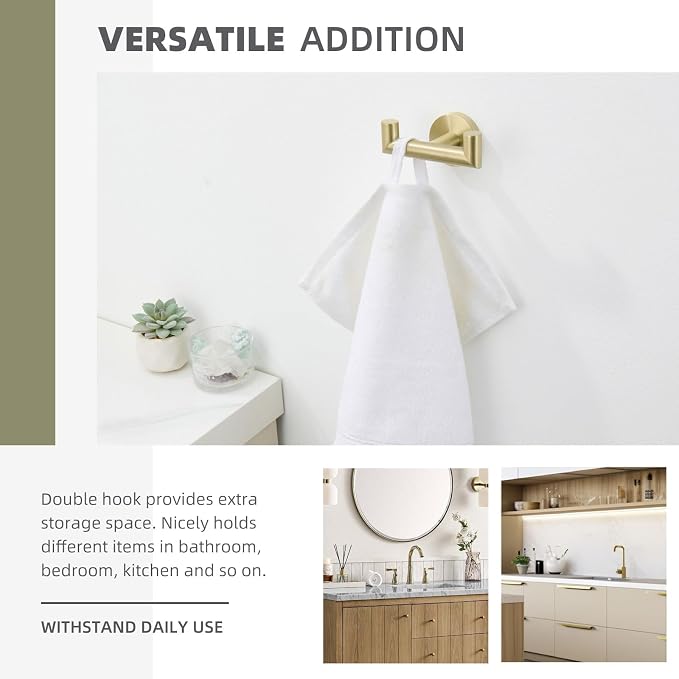 Angle Simple Bathroom Towel Hook, SUS304 Stainless Steel Robe Hook, Hand Towel Holder Wall Mount, Brushed Gold