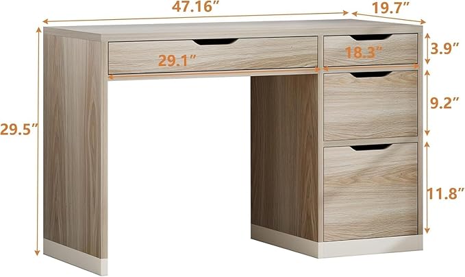 48 Inch Small Desk with Drawers, Walnut Desk with Storage, Study Desk with Filing Cabinet for Bedroom