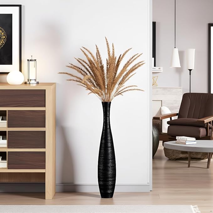 Tall Floor Vase, Large Vases for Rustic Home Decor Modern Farmhouse, Sturdy, Luxury, Textured, Vessel for Decorative Branches Dried Flowers, 27.5 inches Floor Vase for Decor, Black