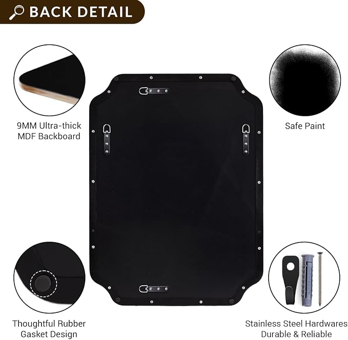 ANDY STAR 36x48 Inch Large Mirror, Matte Black Rectangle Mirror for Wall, Bathroom Mirror in Premium Stainless Steel Metal Thin Frame Deep 1’’, Unique Rounded Scalloped Edge, Vertically/Horizontally